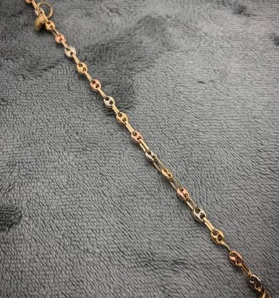 Tobillera Tejido GC Con Dijes De Figuras Tres Oros 18k 4.0 gr 27 cm