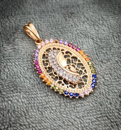 Dije De La virgen De Guadalupe Con Swarovskis Multicolor Oro Rosado 18k 3.0gr 3.2cm