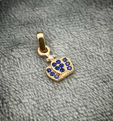 Dije De Corona Con Swarovski Azul Oro Amarillo 18k 0.9gr 1.5cm
