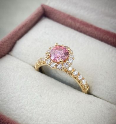 Solitario Con Swarovski Rosado Oro Amarillo 18k 4.6gr #7 1/2