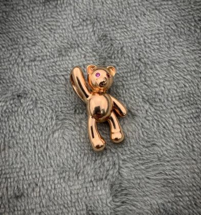 Dije De Oso Con Swarovski Fucsia Oro Rosa 18k 750 3.4gr 2cm