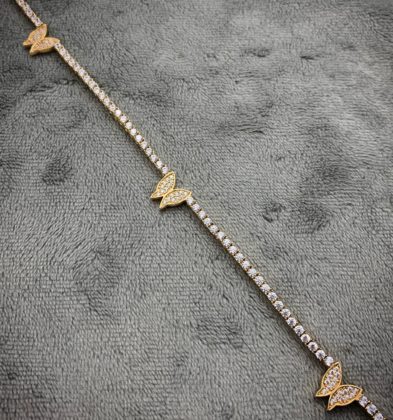 Tobillera Con Mariposas Y Swarovski Blanco Italy 12.2 gr 25 cm