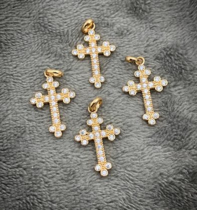 Dije De Cruz Con Swarovski Blanco Oro Amarillo 18k 1.0gr 2.0cm