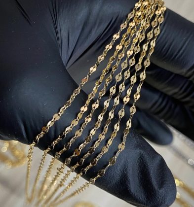 50cm Cadena Flor Espejo Oro Amarillo 18k Italy 1.3gr 1.9mm