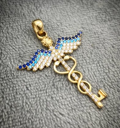 Dije Simbolo De Medicina Con Swaorvski Oro Amarillo 18k Italy 2.9gr 3.8cm