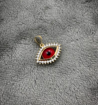 Dije De Ojo Con Swarovski Rojo Y Blanco Oro Amarillo 18k Italy 1.2 gr 1.5cm