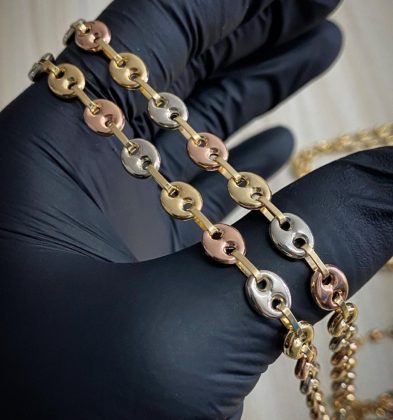 55 cm Cadena Tejido GC Tres Oros 18K 17.1gr 6.4mm