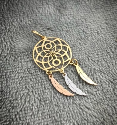 Dije De Atrapa Sueños Tres Oros 18k Italy 0.5gr 3cm