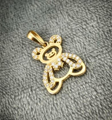 Dije De Oso Con Swarovski Blanco Oro Amarillo 18k 1.5gr 2.1cm