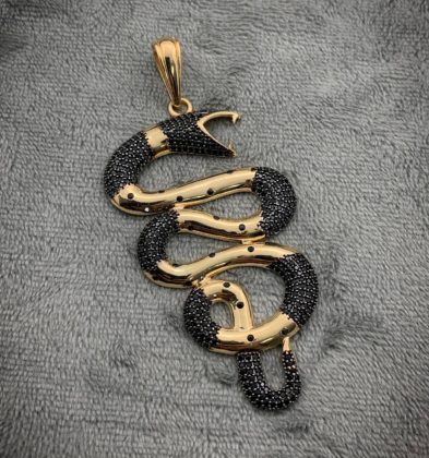 Dije De Serpiente Con Swarovski Negro Oro Amarillo 18k 12.1gr 7.3cm