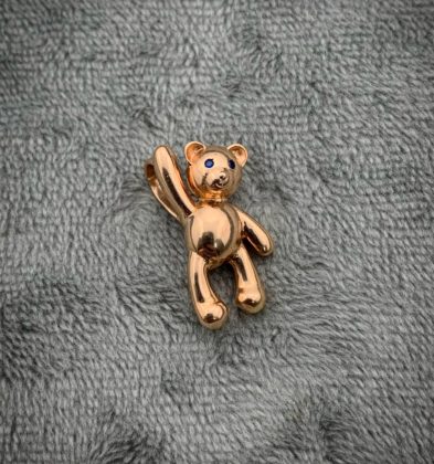 Dije De Oso Con Swarovski Azul Oro Rosa 18k 750 3.45gr 2cm