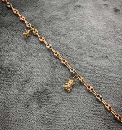 Pulso Tejido GC Con Dijes De Figuras Tres Oros 18k 4.1 gr 20 cm