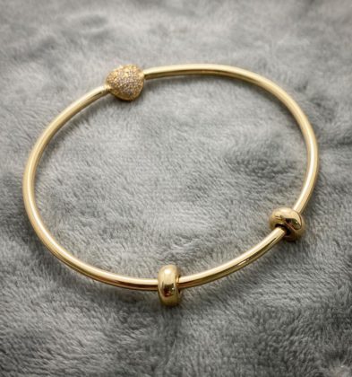 Pulso de PD con Broche de Corazón con Swarovskis blancos en Oro Amarillo 18K 8gr 16cm