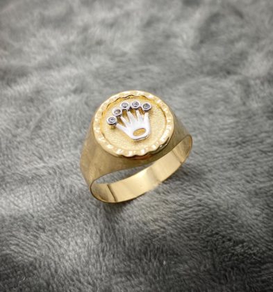 Anillo De Corona RX Oro Amarillo Y Blanco 18K 3.6 gr Talla #11 1/4